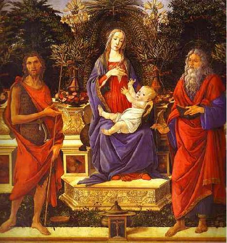 Sandro Botticelli Virgin and Child Enthroned between Saint John the Baptist and Saint John the Evangelist Spain oil painting art